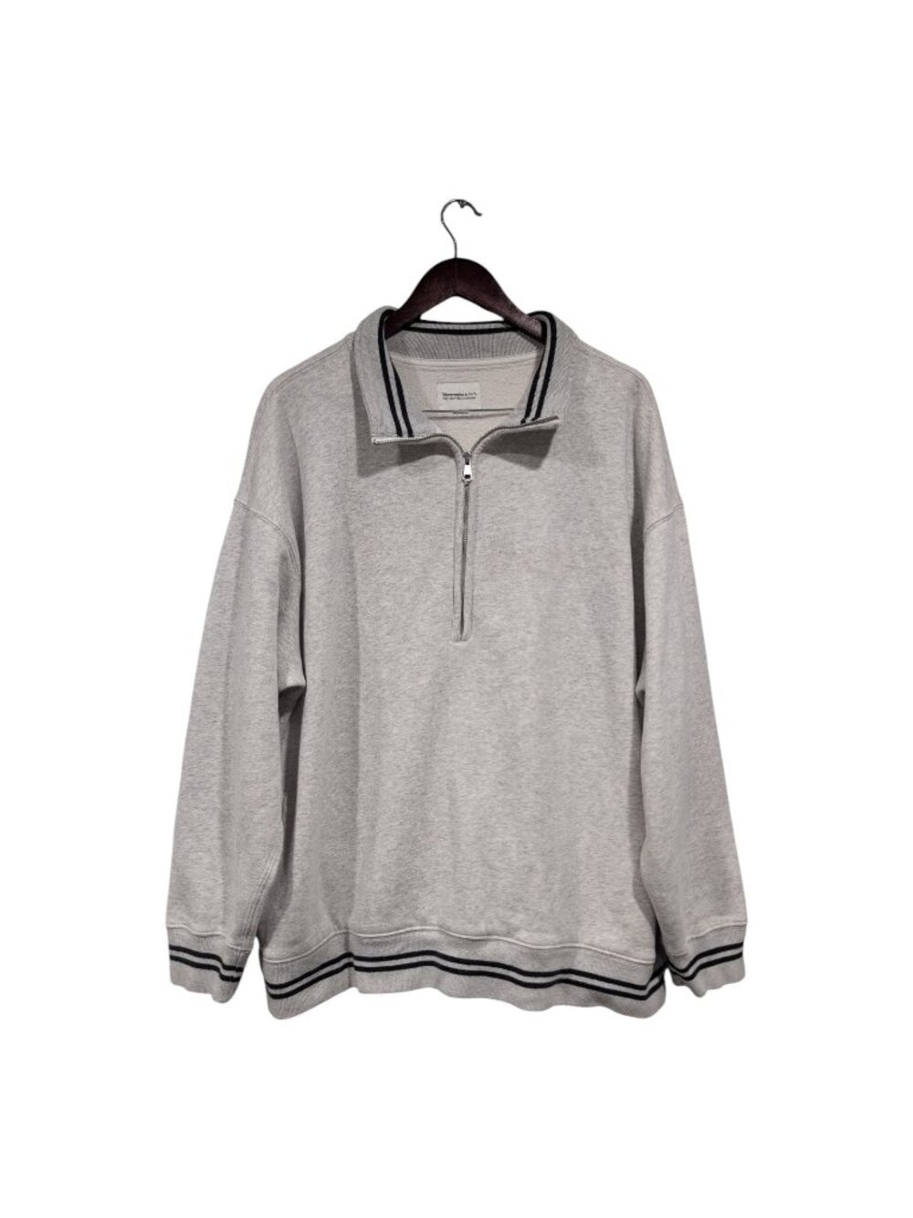 Abercrombie & Fitch Half Zip Sweatshirt Mens XL Grey Fleece Long Sleeve Navy